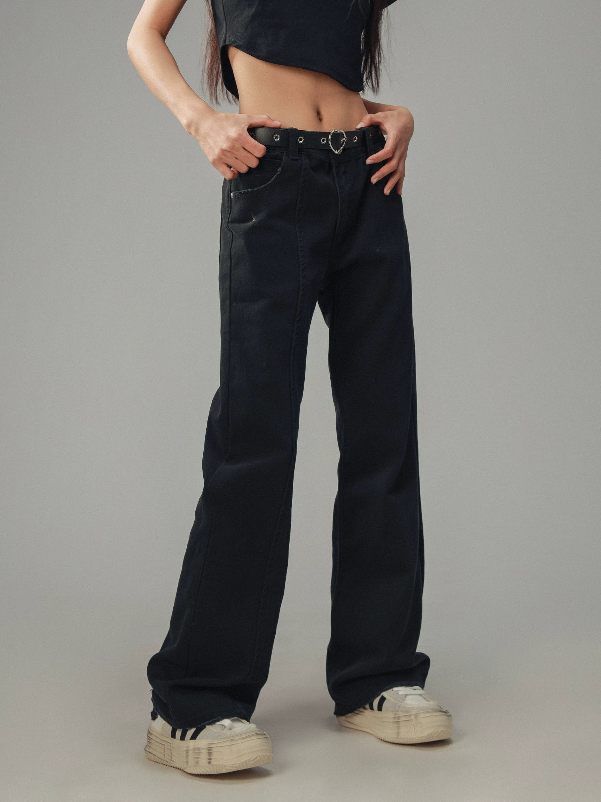 Trendy Black Straight Long Pants