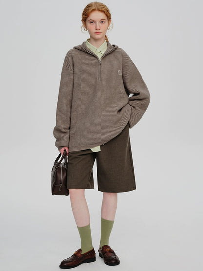 Maillard hooded half-zipper sweater