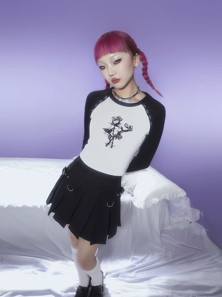 Rose print raglan sleeve T-shirt