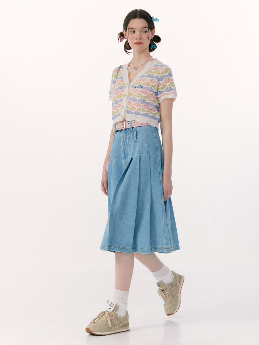 Pleated Denim Skirt