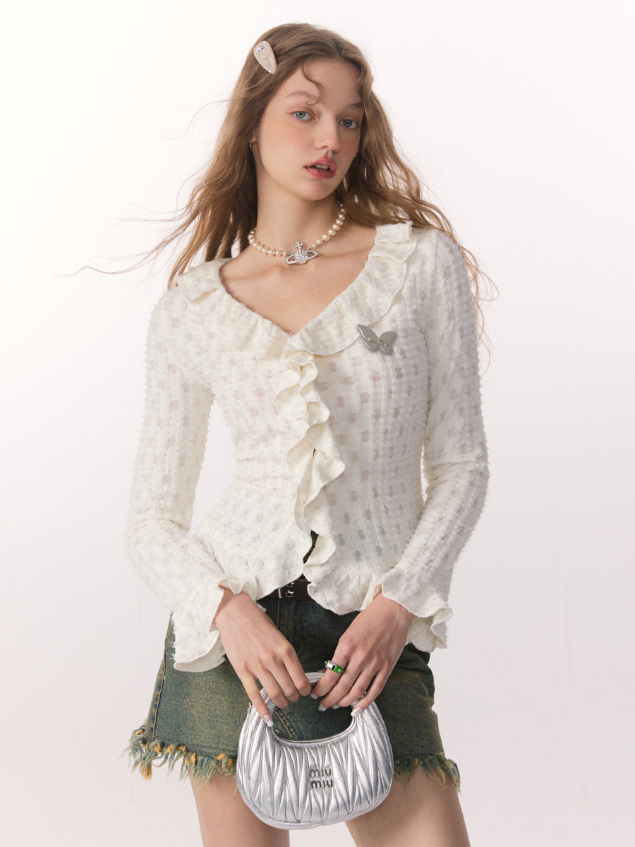 V-Neck Short Length Knitted Cardigan