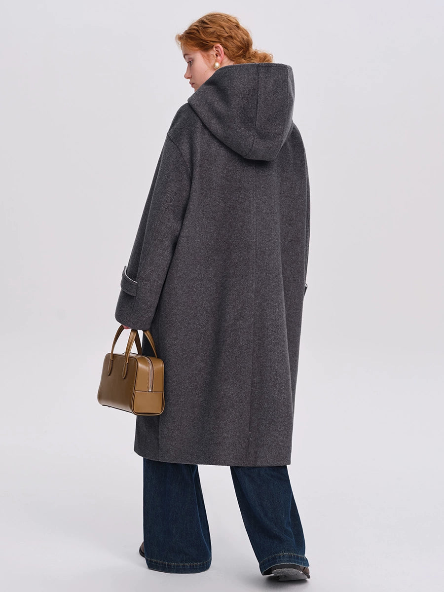 college style hooded woolen coat
