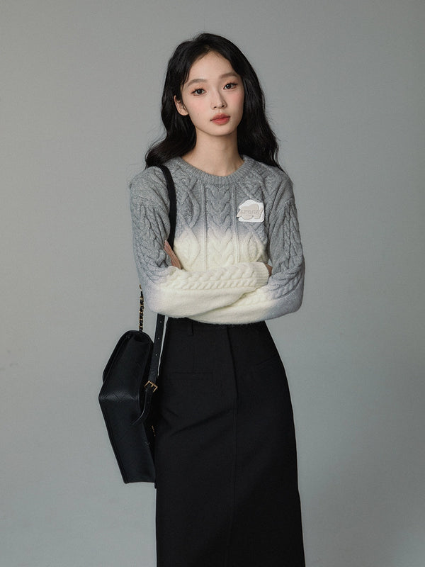 Gradient Sweater Short Skirt Two-Piece Set