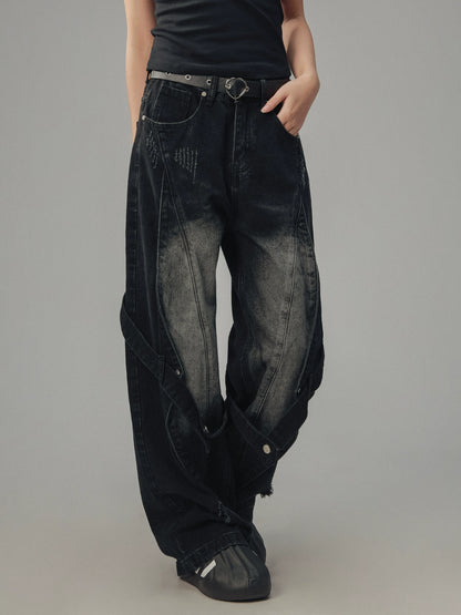 Heavy Wash Straight-Leg Pants