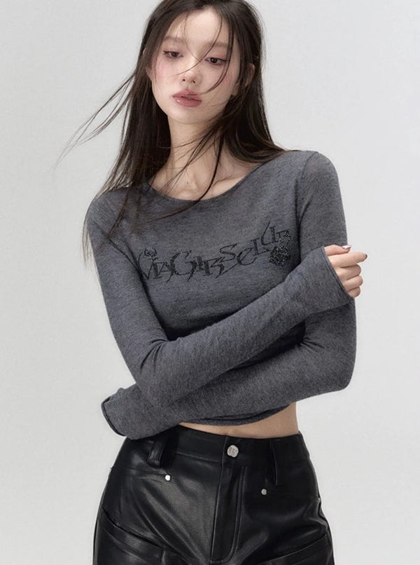 Round neck knit long sleeve t-shirt