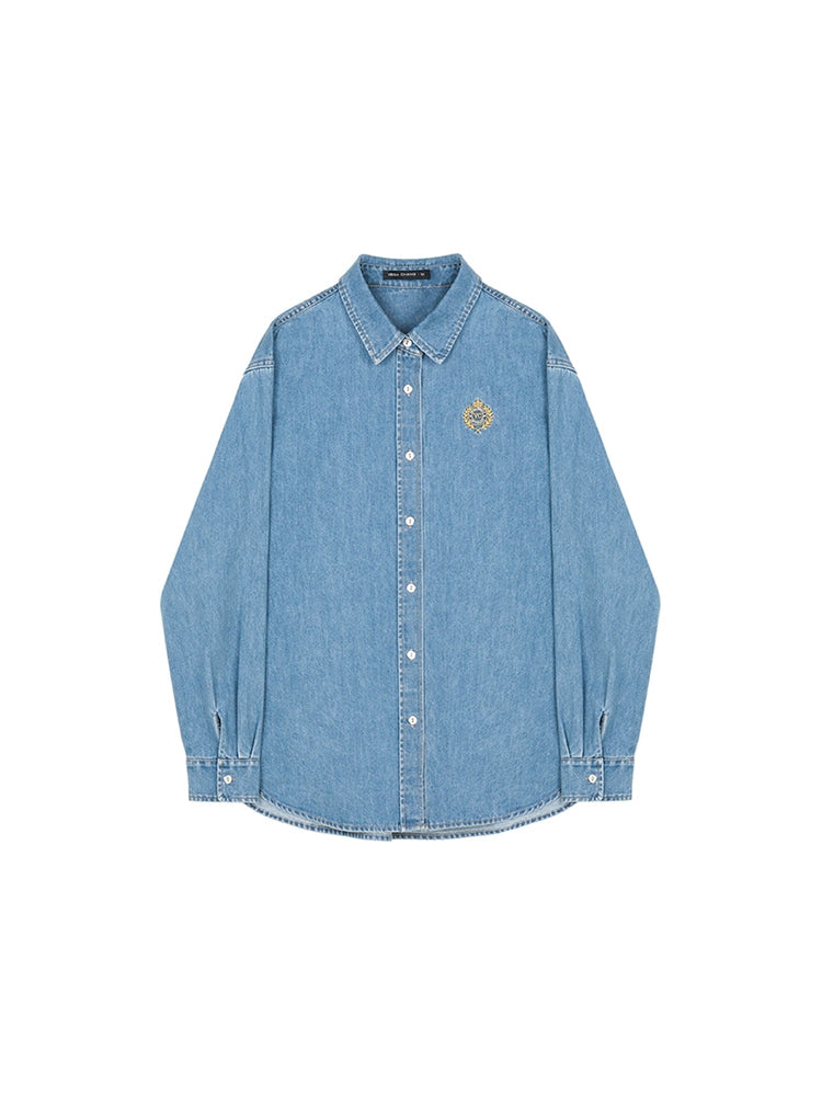 Washed Blue Bottomed Denim Shirt