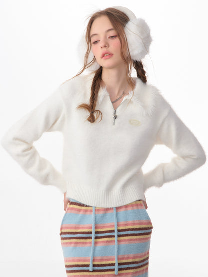 American thick wool polo collar sweater