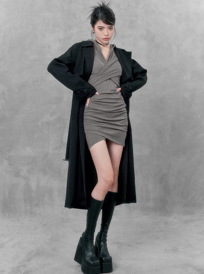 Silky Satin Windbreaker Long Coat