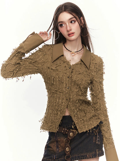 Long Sleeve Tassel Wool Top