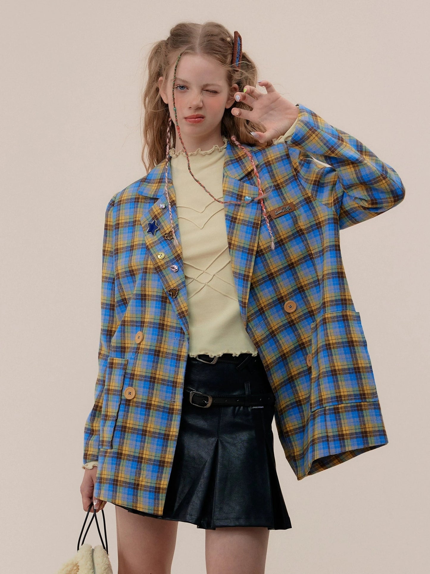 American vintage plaid casual blazer