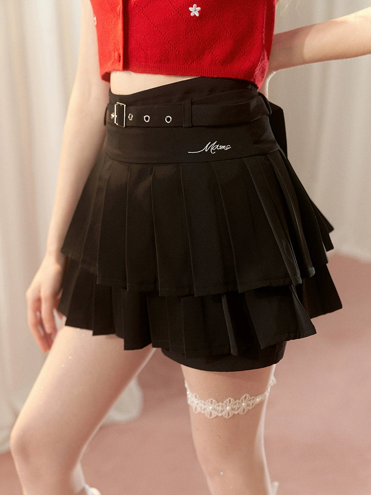 High Waist Pleated Short Skirt