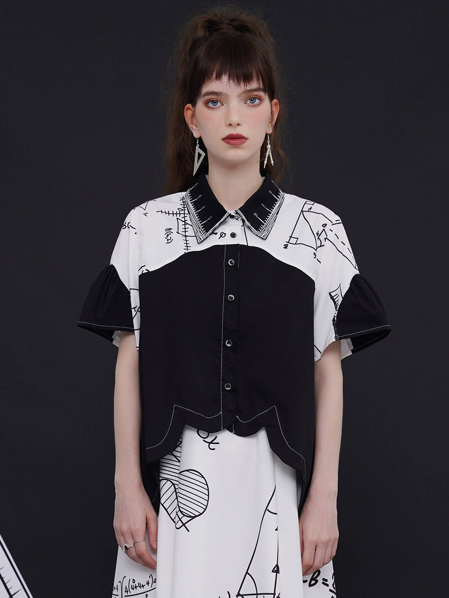 Geometric Illustration Spliced Shirt