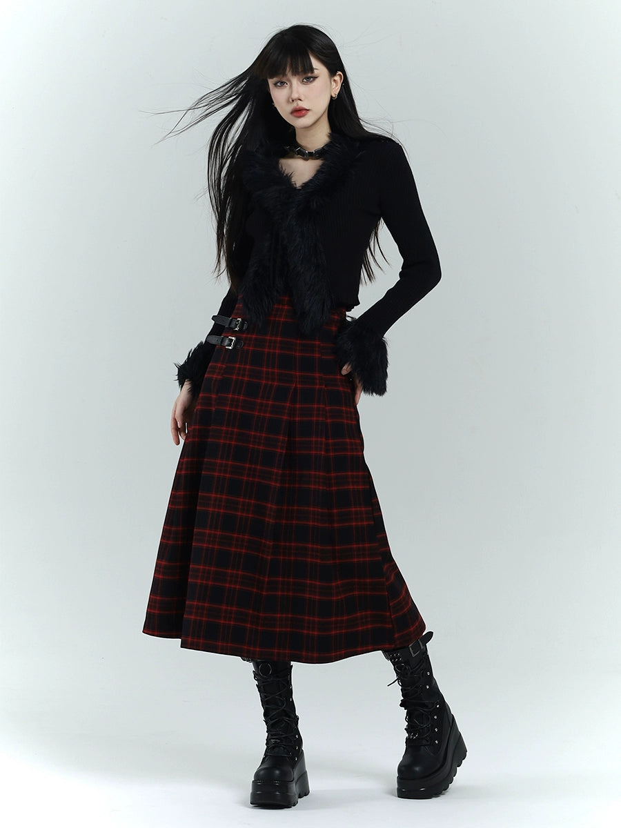 Red Plaid Long Skirt