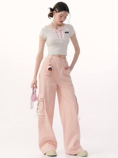 Ribbon Design Cargo Pants