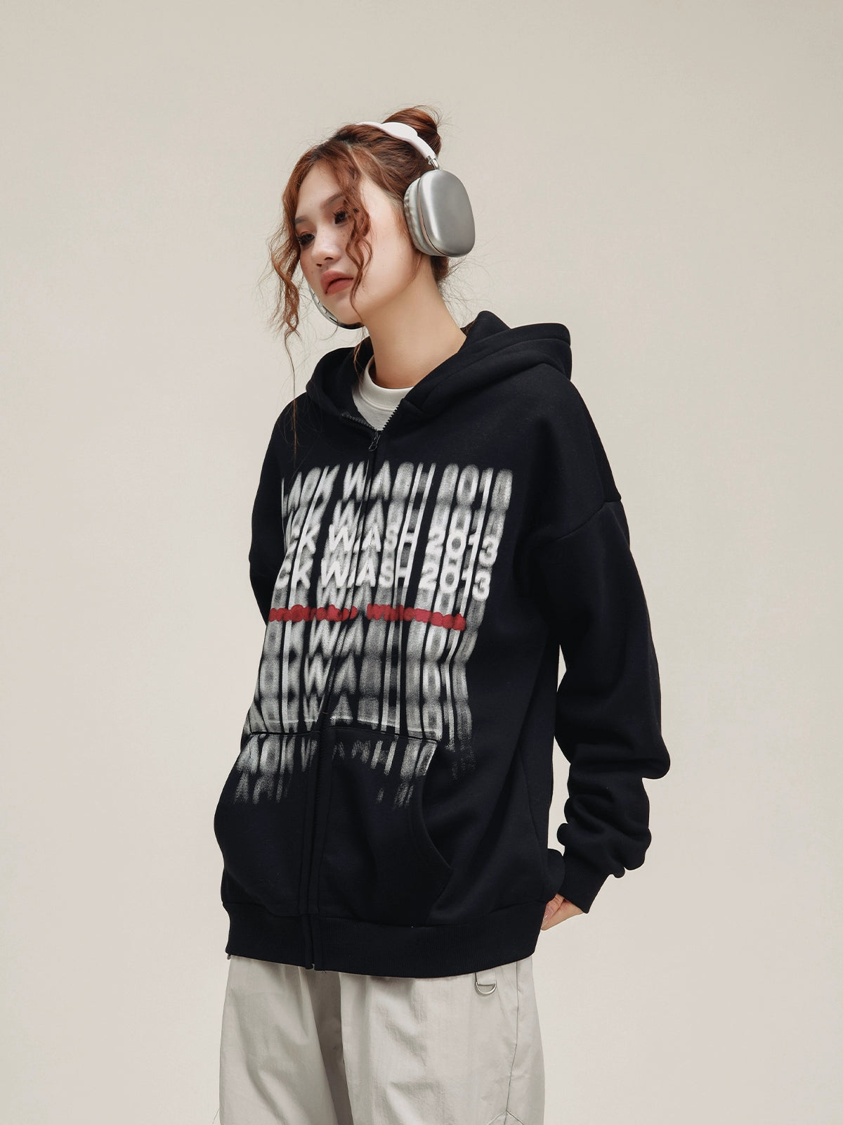 American high street letter gray hooded jacket
