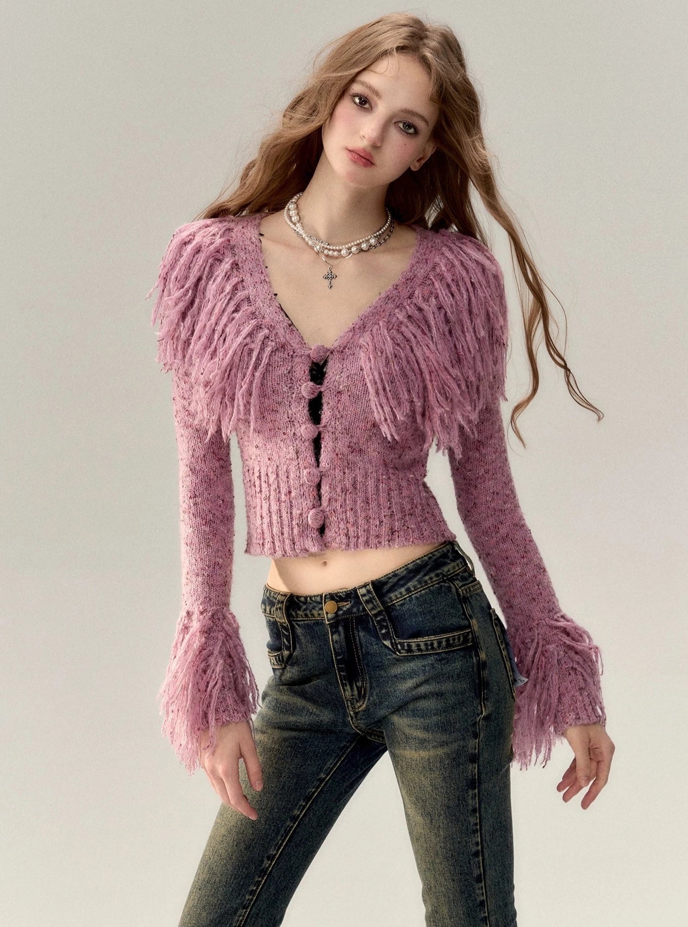 Tassel Colorful Knit Cardigan Tops