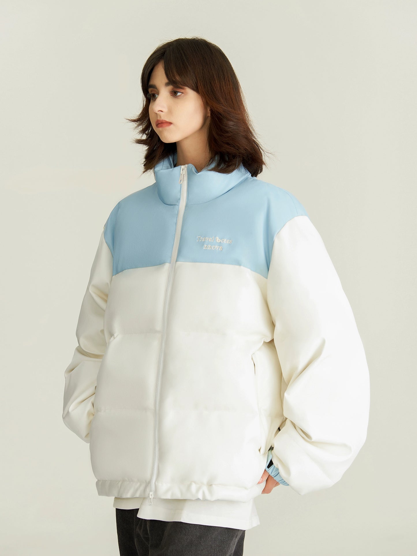 Duck embroidered PU lint jacket