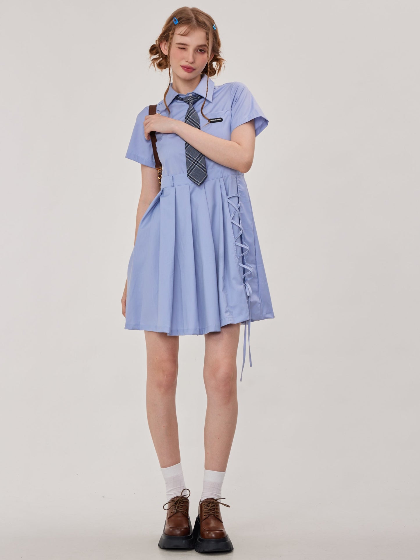 Retro Blue Polo Farbkleid