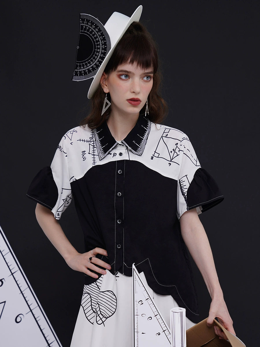 Geometric Illustration Spliced Shirt