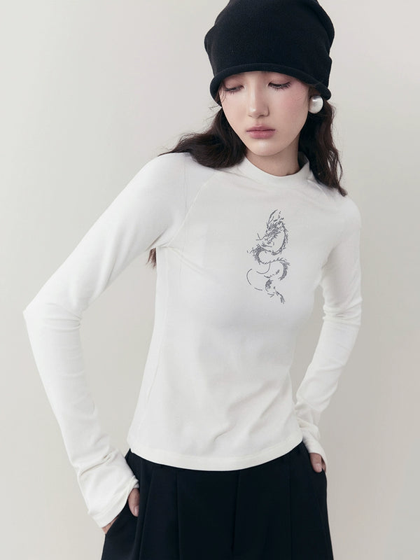 Dragon Round Neck Bottom Knit Tops