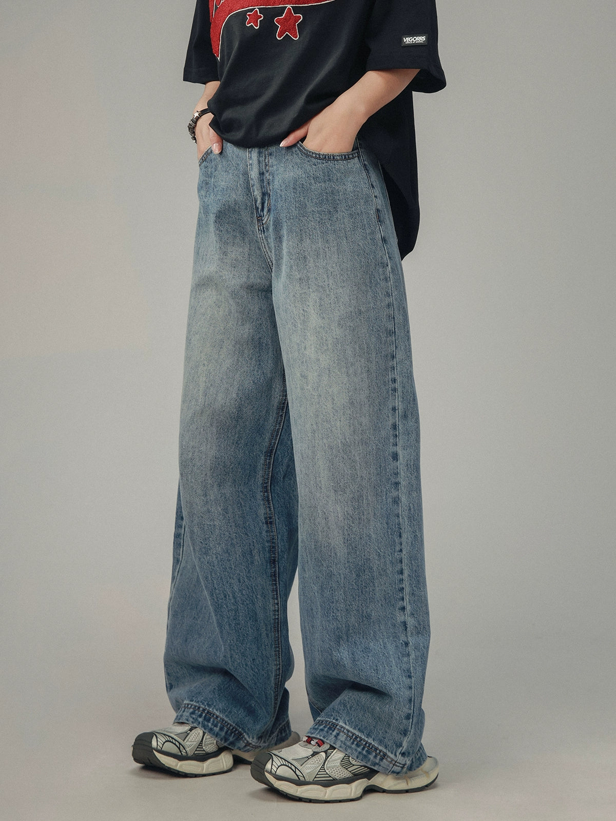 Amerikanische Retro Drape Jeans Gerade Hose