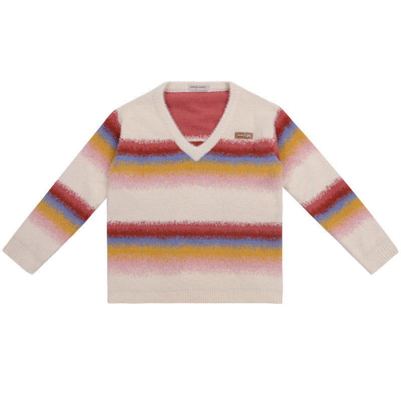 Stitching Rainbow stripes V-neck Sweater