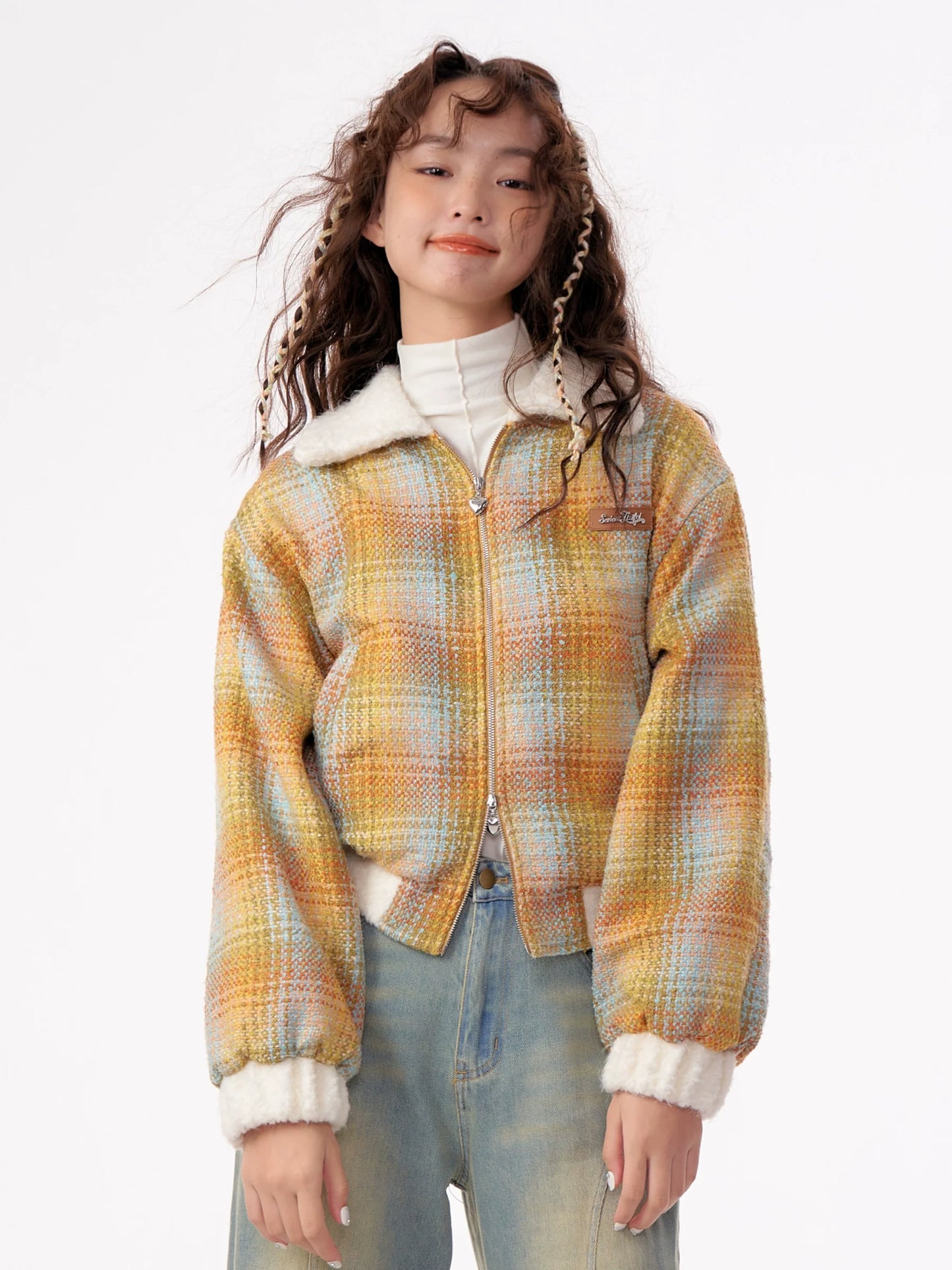 Plaid Velvet Short Fur Jacket