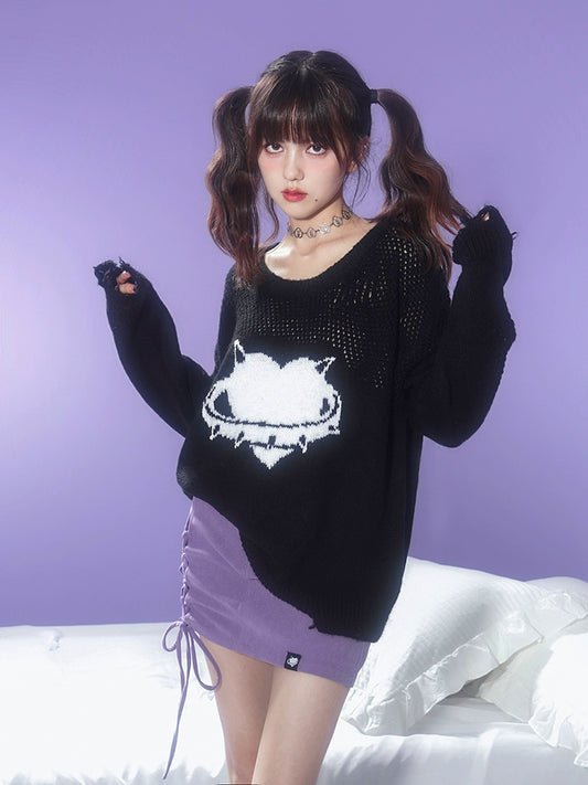 Loose jacquard pullover sweater