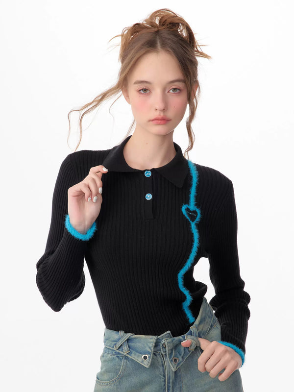 fluffy love slim bottoming polo collar tops