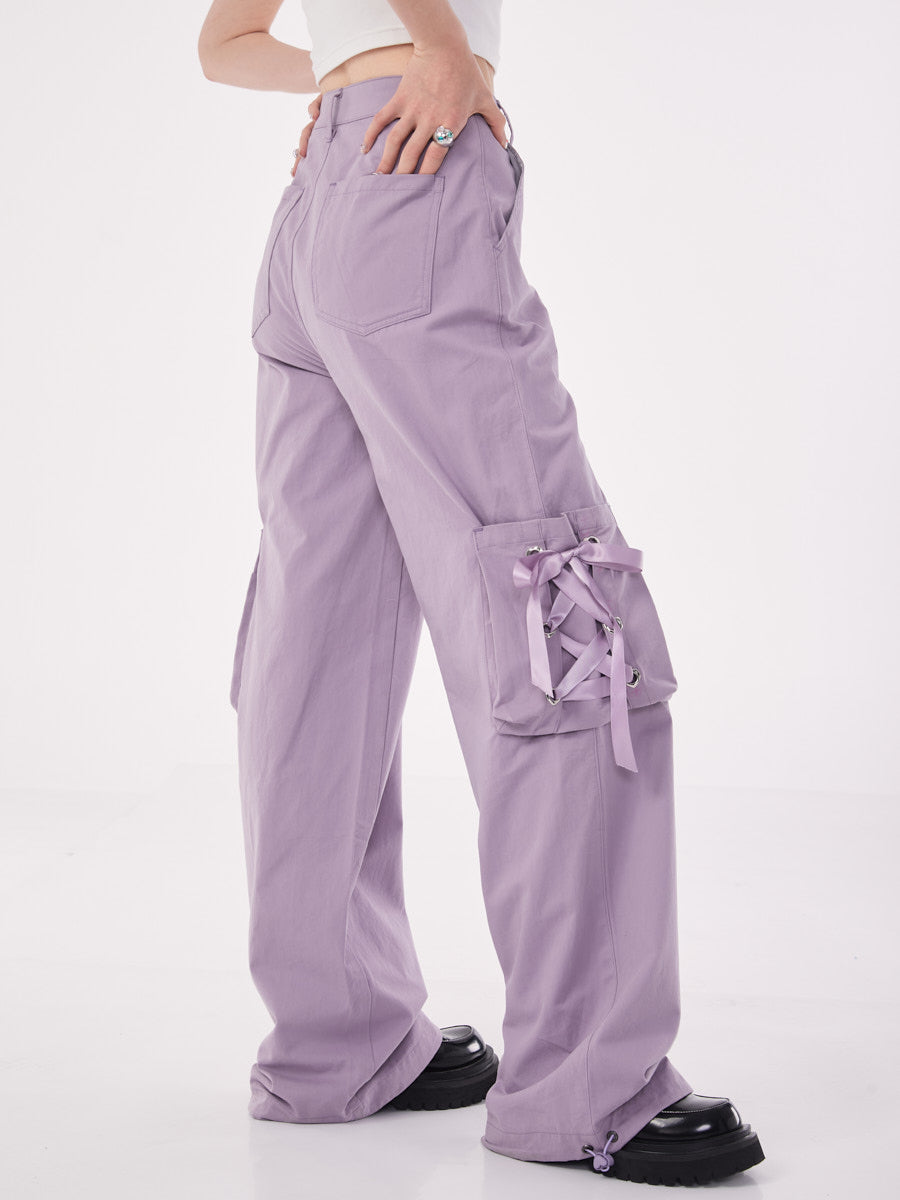 Ribbon Strap Loose Wide Pants