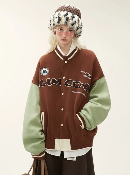 American vintage knitted baseball uniform jacket