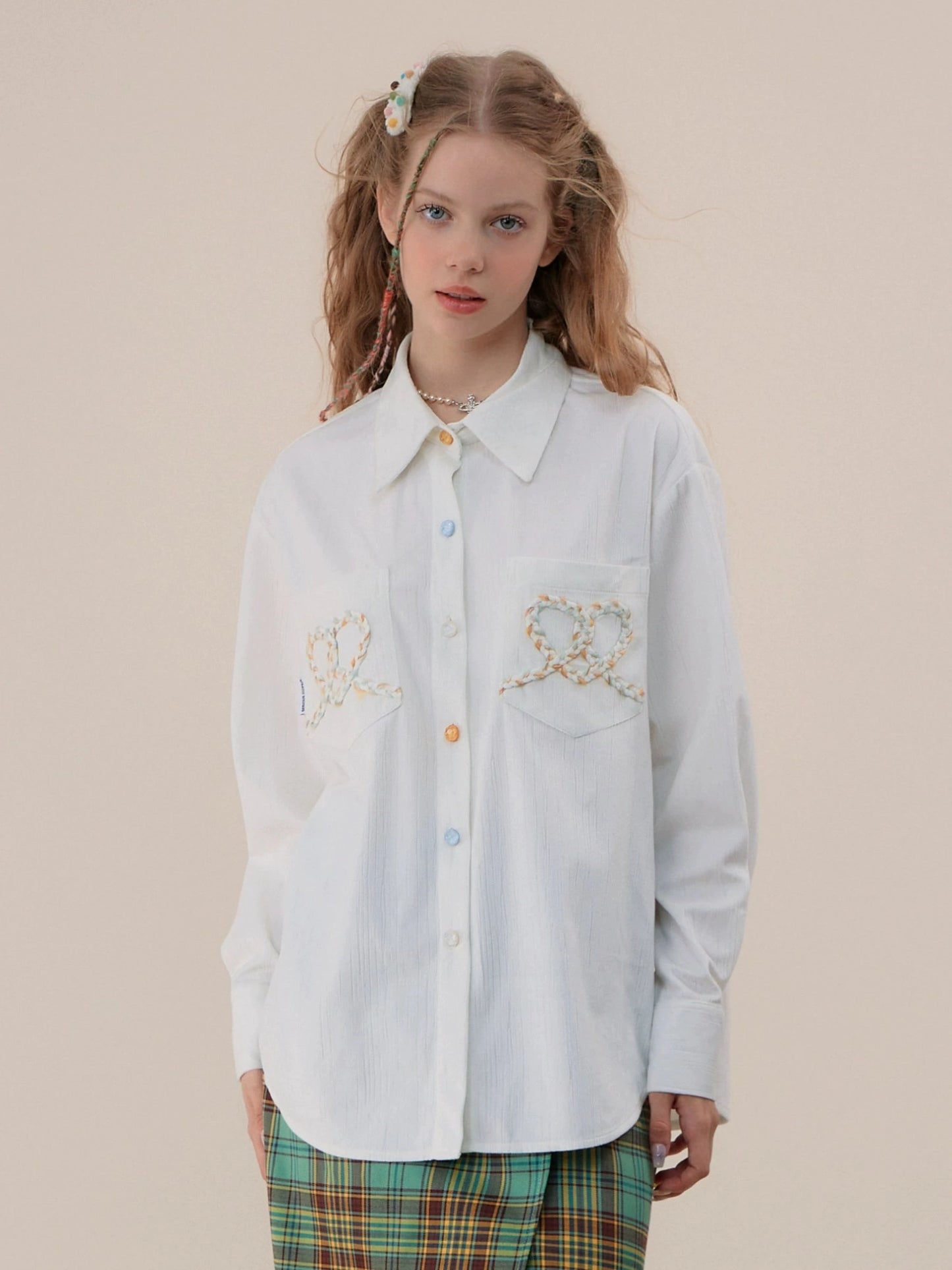 American retro long-sleeved white shirt