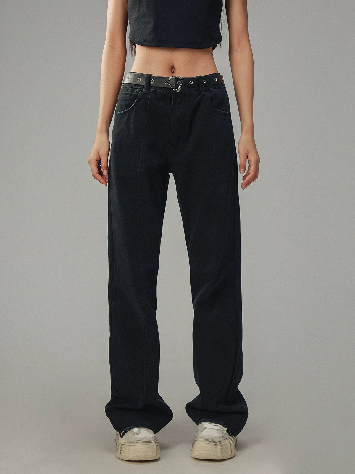 Trendy Black Straight Long Pants