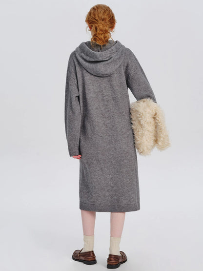 Hooded long knitted dress