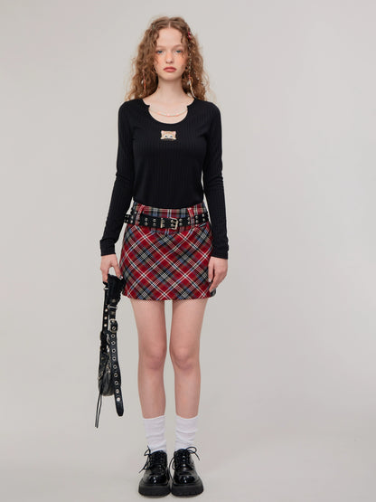 American retro high waist a-line short plaid skirt