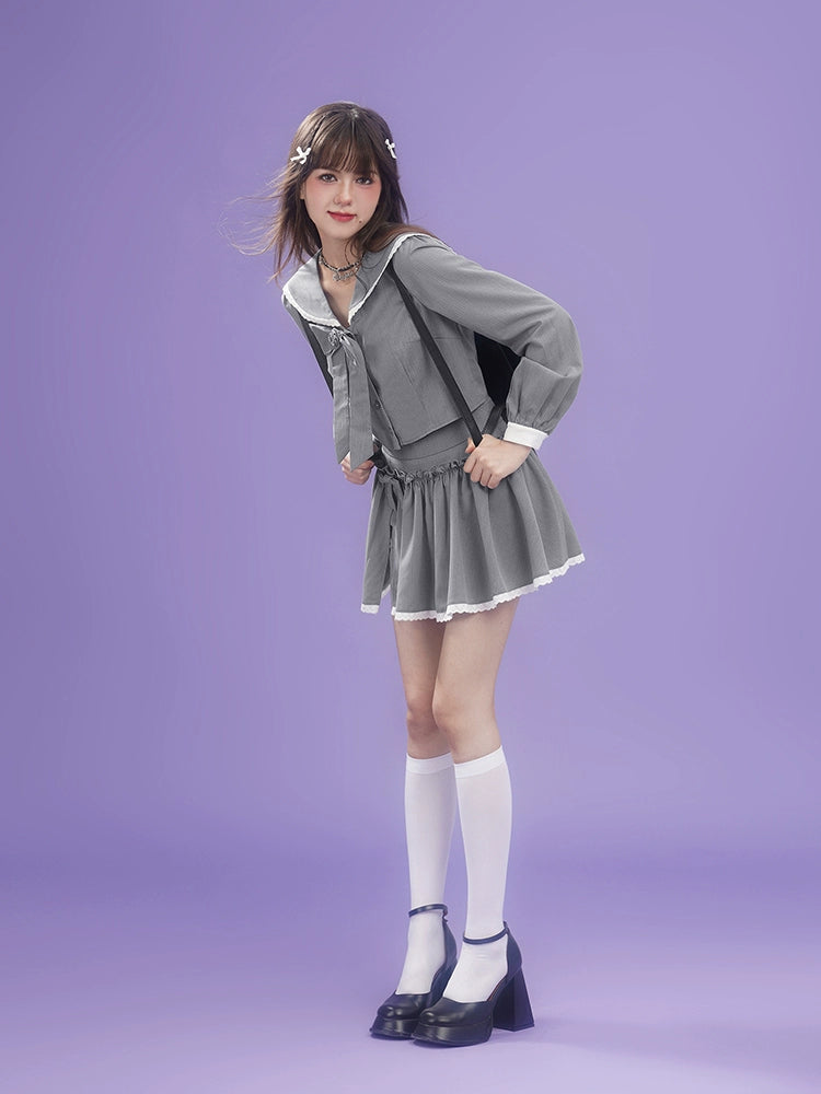 Gray bow  loose and thin sailor collar Suit