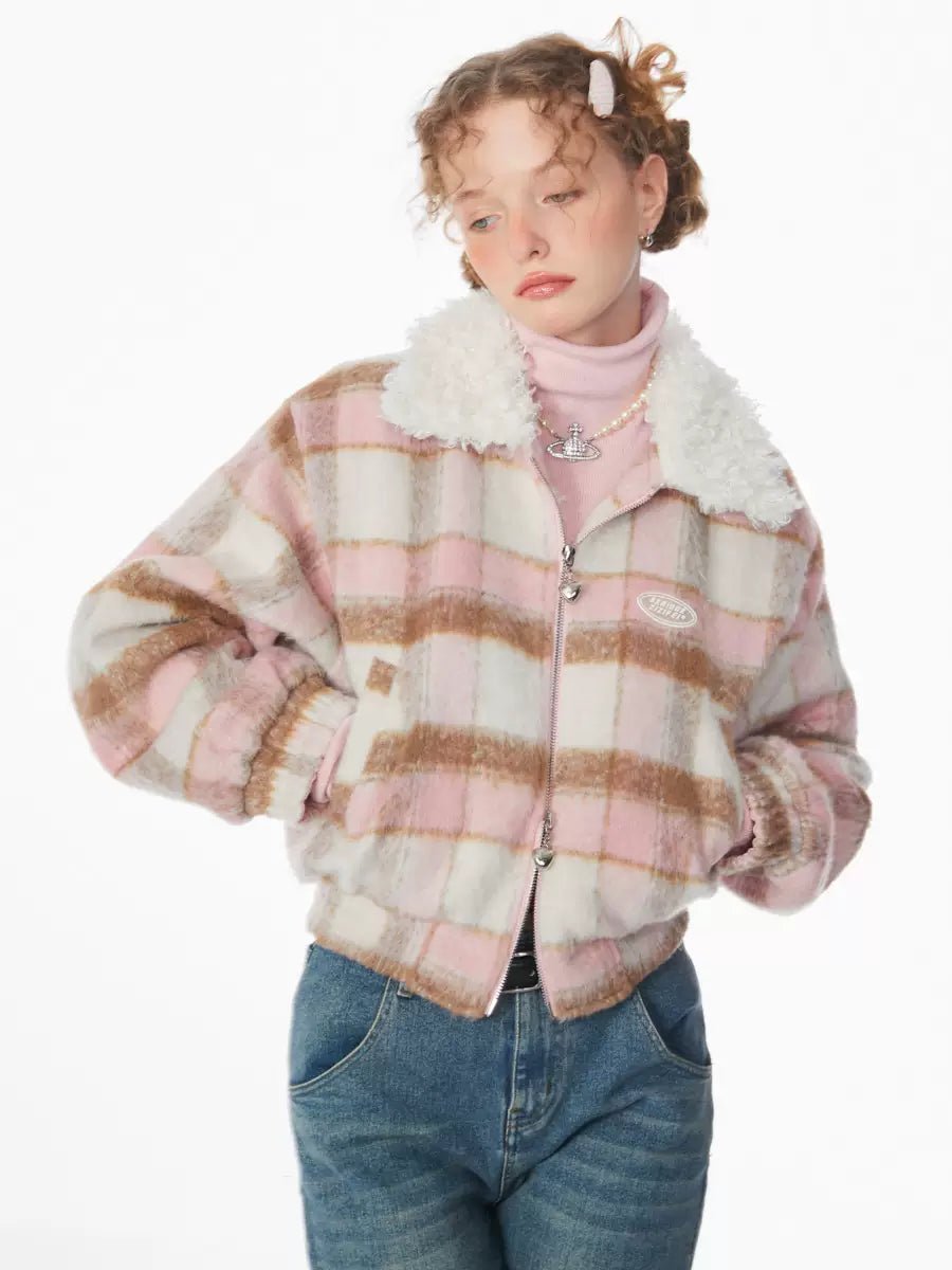 American vintage pink plaid jacket