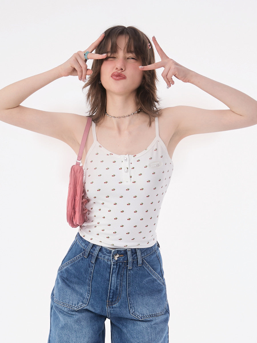 Cherry Short Sleeveless Top