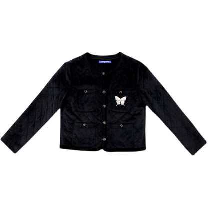 Black Short Rhombus Cotton Jacket