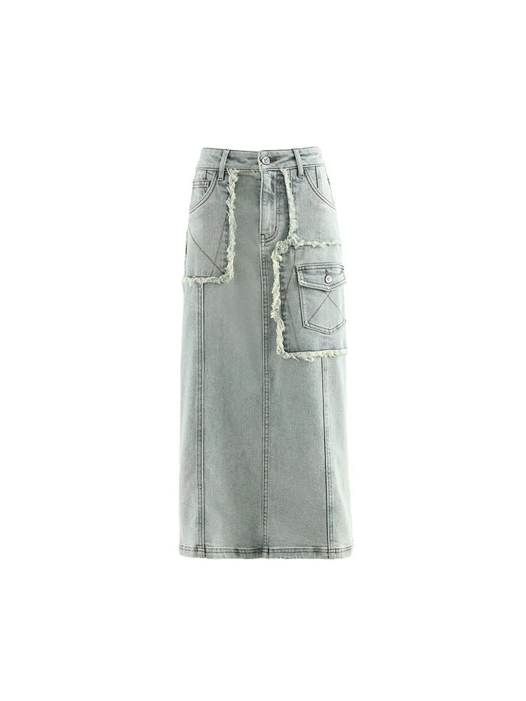 Large Pocket Athleisure Denim Maxi Skirt