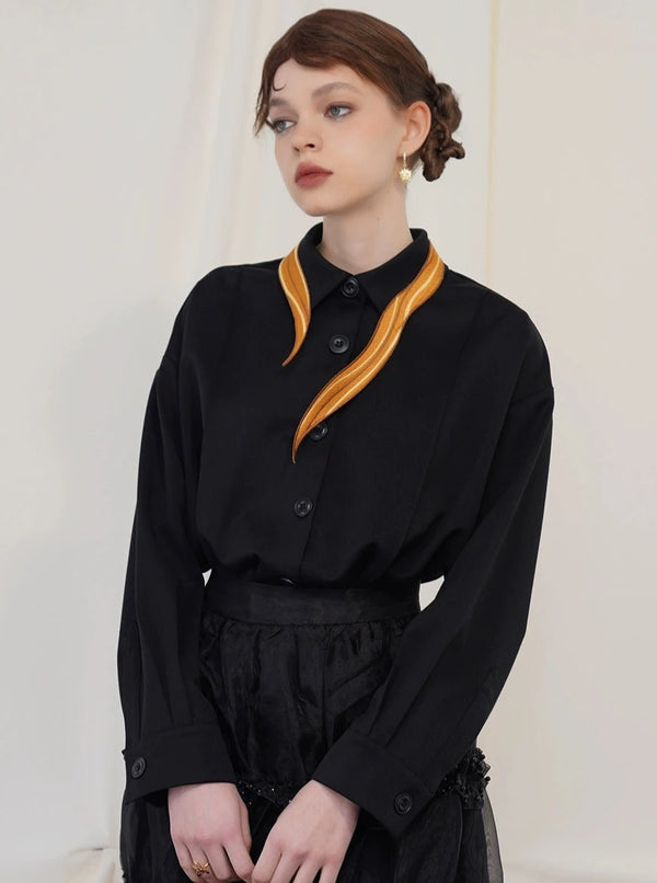 Hong Kong Style Golden Sun Embroidery Shirt