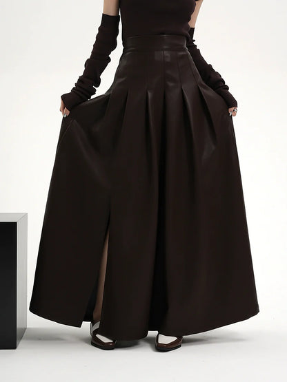 Leather Long Slit Skirt