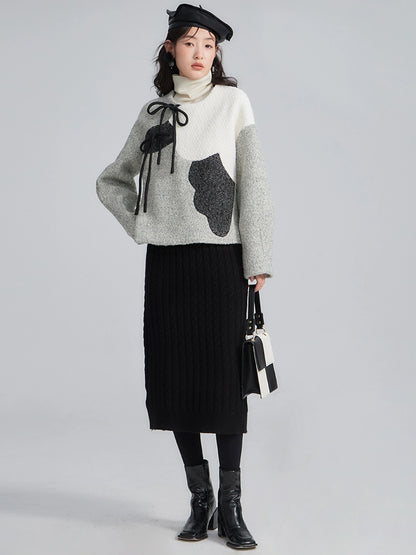 Wool high waist knitted skirt