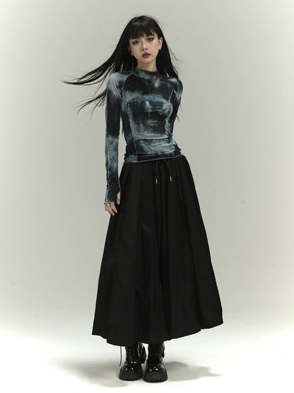 Yamamoto style dark pleated culottes skirt