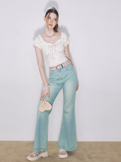 Light Blue High Waist Straight Denim