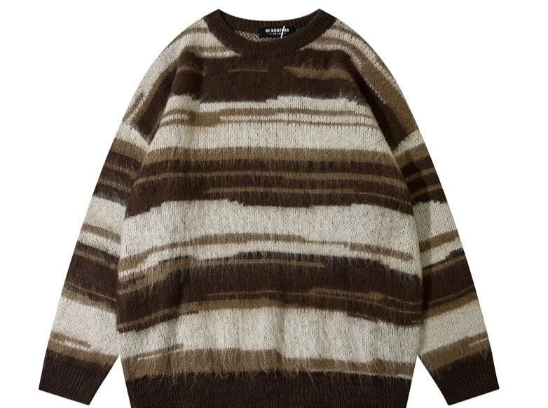 Amerikaner Retro Mohair gestreieter Pullover