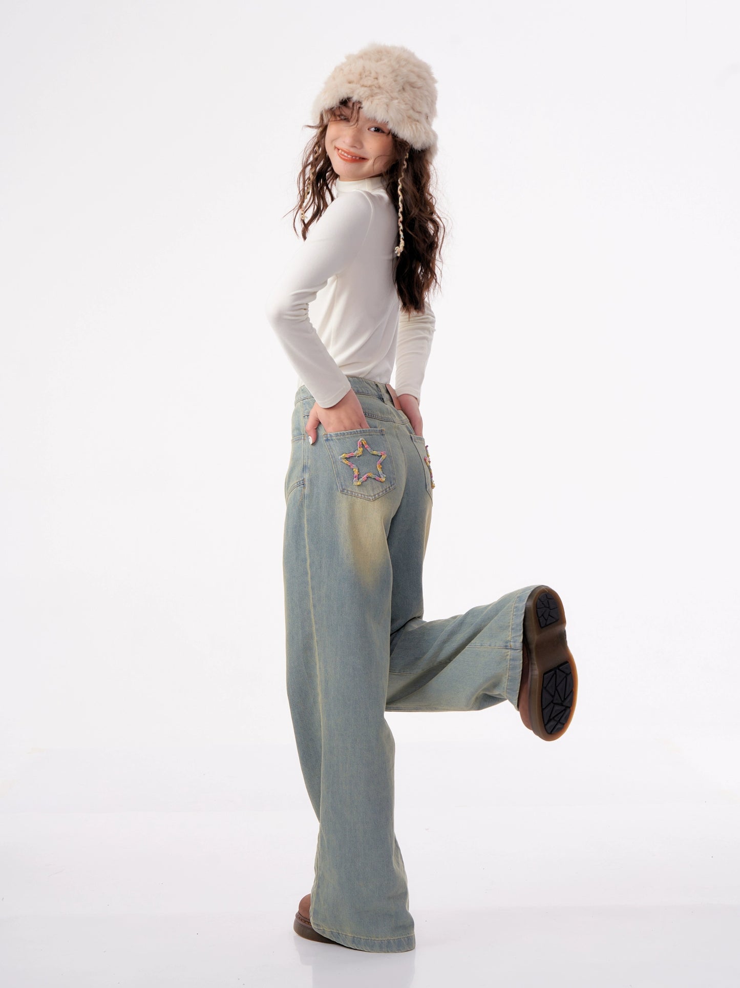 American high waist wide leg jeans pants