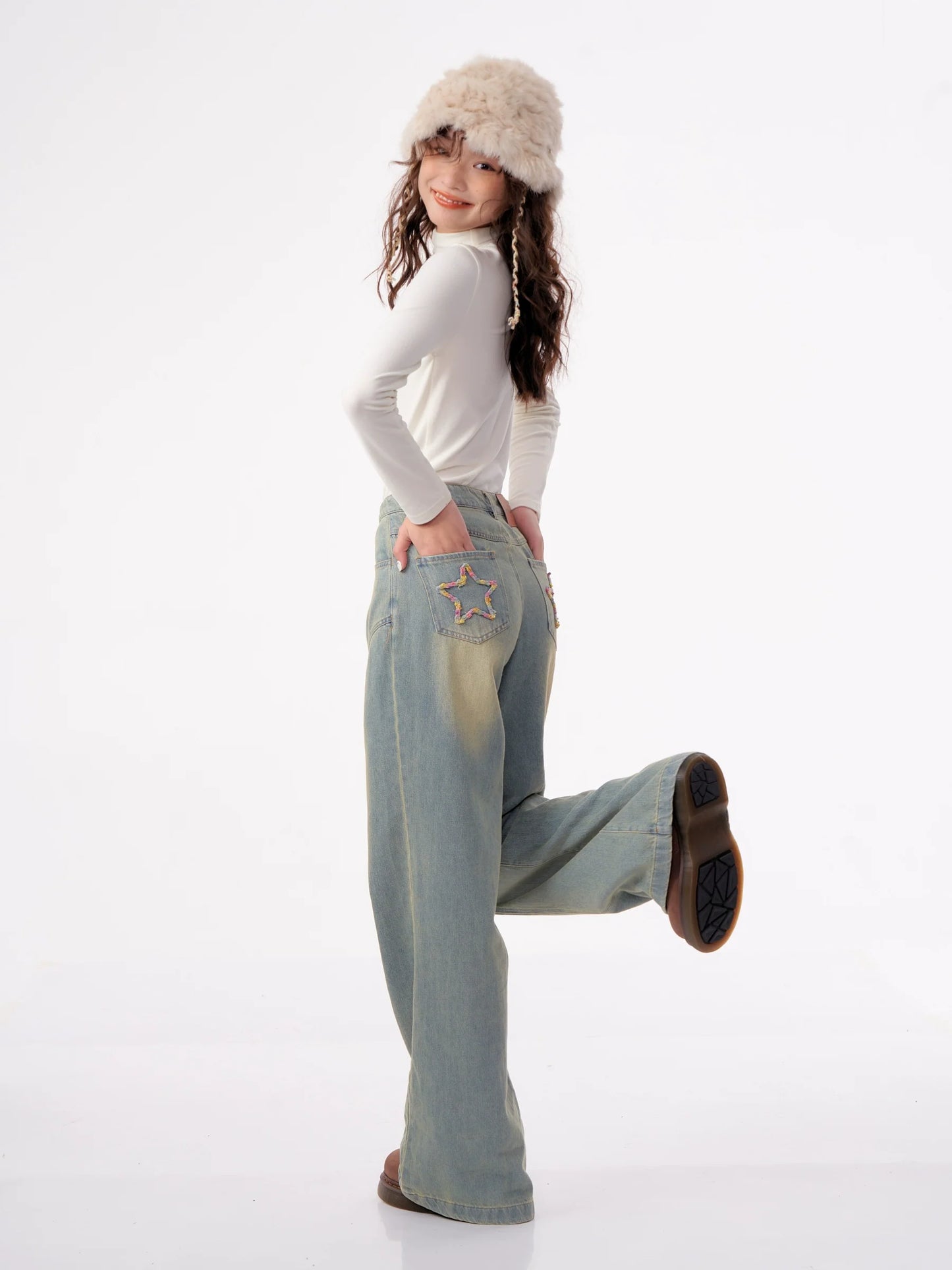 Wash High Waist Wide Denim