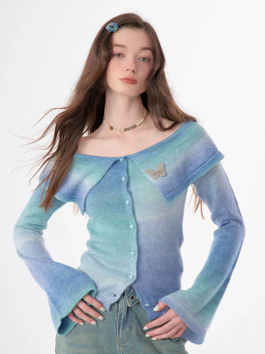 Big Color Flared Sleeve Knitted Tops