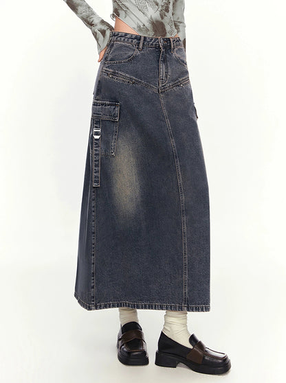 American retro mid length denim skirt